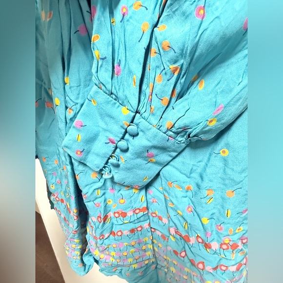 Free People Coryn Mini Dress Front Cut Out Pleated Blue/Green Open Back - Picture 5 of 10